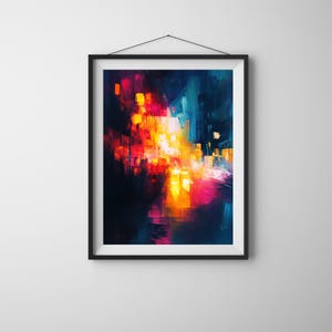 Neon City Lights Abstract – Vibrant Urban Glow Wall Art – Night Street Digital Print