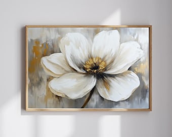 Impression florale abstraite : peinture de fleurs crème et or (téléchargement numérique)