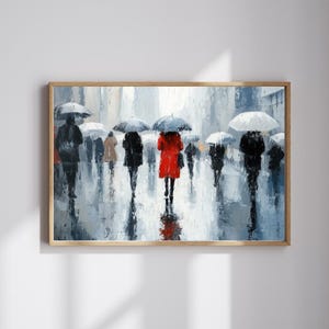 Wet Steps – Impressionist City Street Scene | Urban Rain Wall Art | Moody Oil Painting | Digital Download