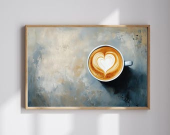 Herzgebräu – Latte Art Kaffeetasse Gemälde | Moderne gemütliche Wandkunst | Digitaler Download