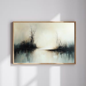 Tranquil Misty River – Soft Minimalist Landscape Wall Art – Serene Nature Print