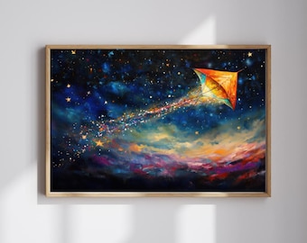 Aquilone tra le stelle - Dipinto di un aquilone celeste stravagante / Arte murale con cielo notturno da sogno / Stampa digitale cosmica / Arte fantasy per cameretta e casa