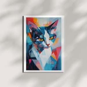 Prism Eyes – Abstract Geometric Cat Portrait | Mystical Modern Feline Wall Art | Introspective Pet Lover Gift