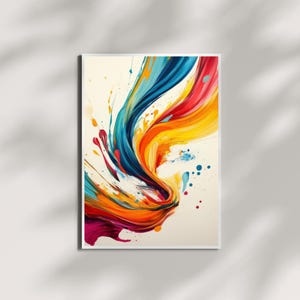 カラーバーストシンフォニー - エネルギッシュな抽象的な渦巻き模様の絵画 | 鮮やかなモダンウォールアート | 大胆なレインボーブラシストロークの装飾 | デジタルダウンロード