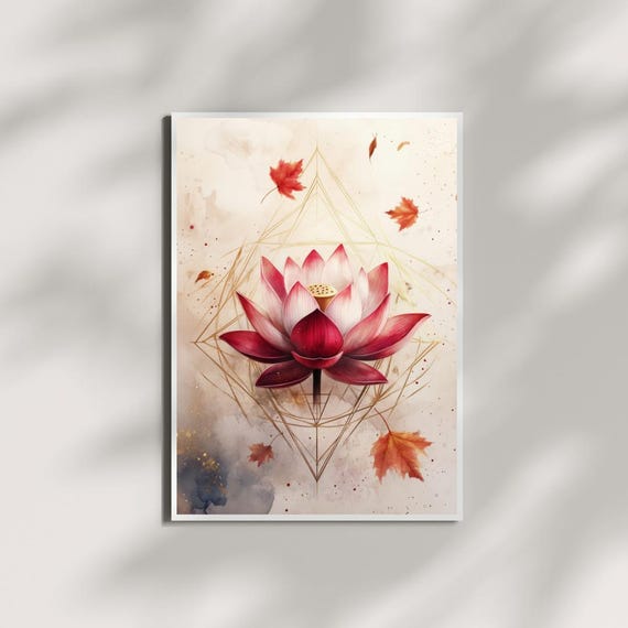 Sacred Bloom – Lotus Blossom With Sacred Geometry | Pink & Red