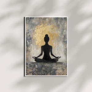 Still Soul – Yoga Silhouette Wandbild mit goldener Aura | Achtsame Meditation | Zen Meditation Wandkunst | Digitaler Download
