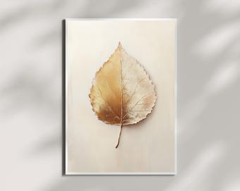 Goldene Erinnerung – Minimalistische Blattgold-Malerei | Moderne botanische Wandkunst | Von der Natur inspiriertes neutrales Dekor | Digitaler Download