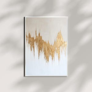 Gyllene puls – Abstrakt guldvågskonst | Hjärtslagsinspirerad minimalistisk väggdekoration | Modern rösttrycksmålning | Digital nedladdning
