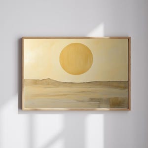 Desert Halo – Minimalistische zonschildering in aardachtige okertinten | Rustige moderne landschapsmuurkunst | Digitale download