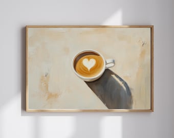 Liebe in der Tasse - Minimalistisches Latte Art Kaffeebild | Warme & gemütliche Wandkunst | Digitaler Download