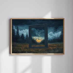 Portal to the Fire – Surreal Oil Painting of a Forest Within a Frame | Digital Download