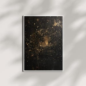 Coordonnées dorées - Constellation minimaliste sur un ciel noir étoilé | Décoration murale minimaliste | Téléchargement numérique