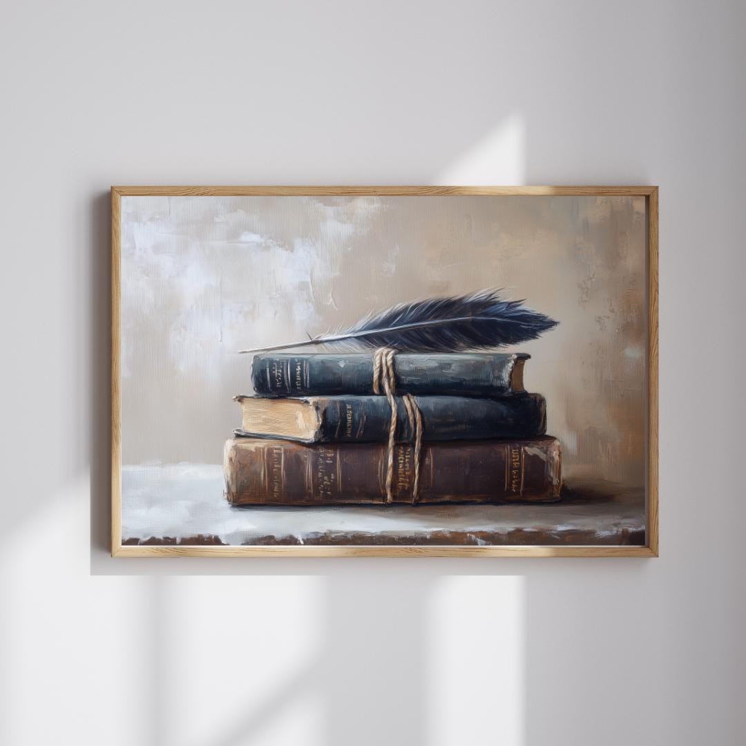Echoes of Ink – Vintage Books With Feather Still Life | Antique ...