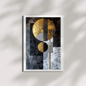 Golden Balance – Geometric Abstract Art Print | Black, Silver & Gold Wall Decor