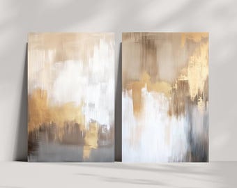 Neutral Luxe – Set of 2 Gold and Neutral Abstract Wall Art | Modern Luxury | Neutral Luxe Aesthetic | Digital Download