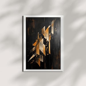 Golden Shards – Abstract Geometric Wall Art Print | Black and Gold Modern Digital Artwork