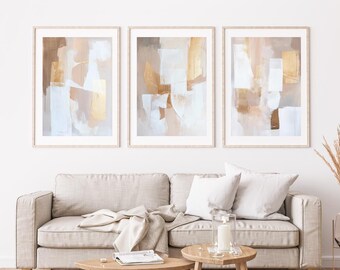 Abstract Art Set: Beige, White & Gold Texture - Modern Home Decor (Digital Download)