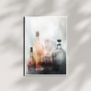 Muted Still Life Bottles – Dreamy Minimalist Wall Art – Soft Pastel Abstract Print