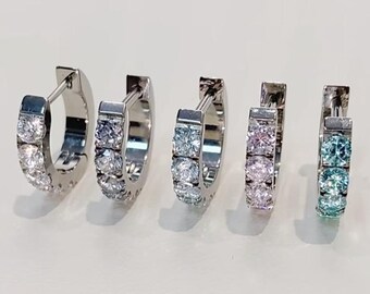 Color A pair Hoop Earrings: Silver Implant-Grade Titanium,Color Zirconia, Minimalist Style, Inner 10mm