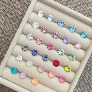 Minimalist Colorful Gemstone Stud Earrings,Swarovski Flatback Stud Earrings: Titanium Steel Claw Setting, Screwback - 4mm/5mm/6mm/8mm