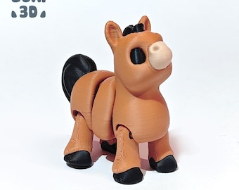 Little Horse,Pony - flexi - articulated - cute - STL file for 3D printing - print in place - Includes STL and 3MF files.