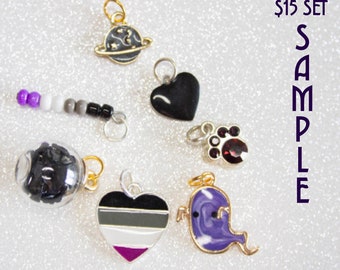 Asexual Charm Set, Asexual Jewelry, Queer Pride Month, DIY Jewelry, Black Gray White Purple, Asexual Flag, LGBTQIA+ Pride, Ace Pride