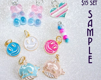 Transgender Charm Set, Trans Jewelry, Queer Pride Month, DIY Jewelry, Blue White Pink, Trans Flag, LGBTQIA+ Pride, Trans Pride