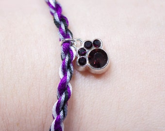 Ace Flag Friendship Bracelet with Purple Paw Print, Asexual Pride Bracelet, LGBT Pride Adjustable Anklet, Unique Gift for Her or Him