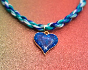 Gay Pride Flag, Blue Glitter Heart Charm, Rope Bracelet, Men Loving Men, MLM Pride, LGBT Pride Bracelet, Unique Gift, Queer Pride Month