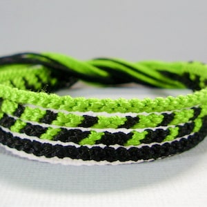 Lime Green & Black Friendship Bracelet Set: Hypoallergenic Adjustable Anklets