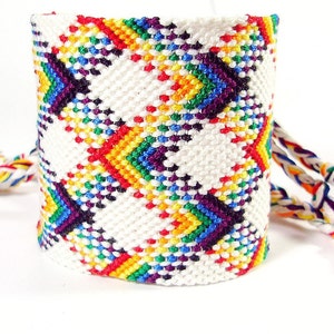 Rainbow Friendship Bracelet Cuff - Double Wide Plaid Bracelet - Made to Order - Rainbow with White - LGBTQ Pride Bracelet - Bright Colors image 1