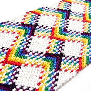 Rainbow Friendship Bracelet Cuff - Double Wide Plaid Bracelet - Made to Order - Rainbow with White - LGBTQ Pride Bracelet - Bright Colors image 2