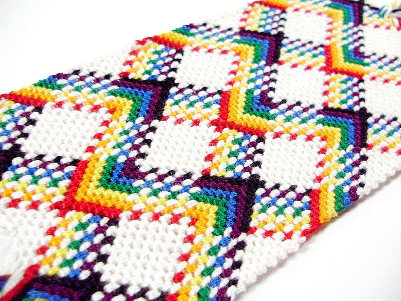 Rainbow Friendship Bracelet Cuff - Double Wide Plaid Bracelet - Made to Order - Rainbow with White - LGBTQ Pride Bracelet - Bright Colors image 2