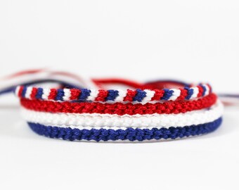 Patriottische sieradenset, armbanden voor 4, Amerikaanse vlag, Russische vlag, Franse vlag, rood blauw wit, verstelbaar, hypoallergene sieraden
