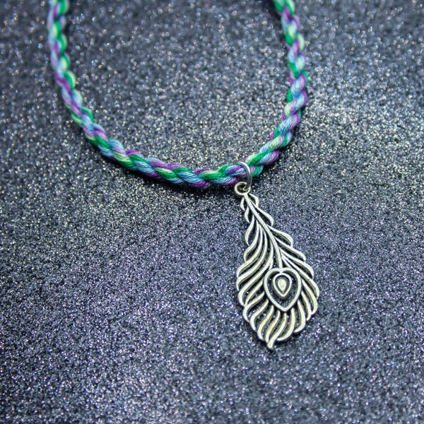 Toric Flag Friendship Bracelet with Peacock Feather Charm, LGBT Pride Adjustable Anklet, Nonbinary Pride, Toric Pride, Queer Pride Jewelry