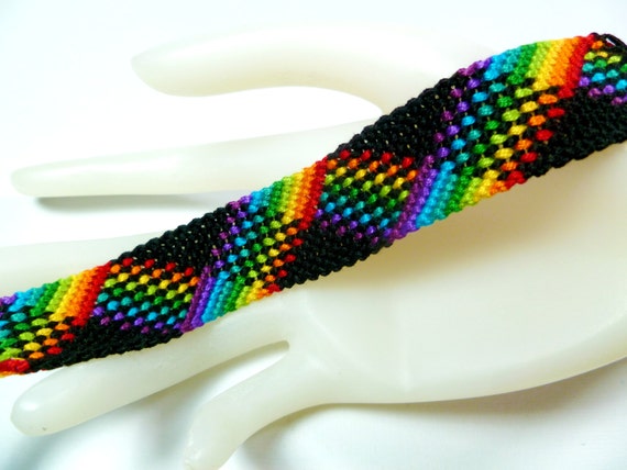 Rainbow and Black Plaid Friendship Bracelet Adjustable Bracelet