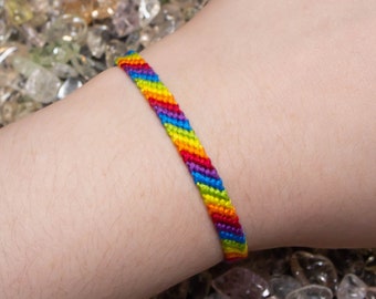 Neon Rainbow Friendship Bracelet in Stripe Pattern - LGBT Pride Adjustable Ankle Bracelet - Unique Gift for Her or Him - Best Friend Gift