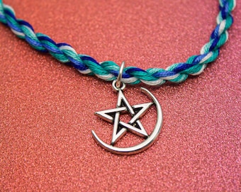 Pulsera MLM Orgullo: Dije de estrella y luna, joyería de cuerda con la bandera gay