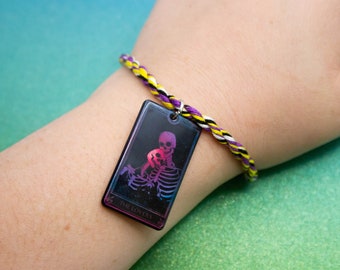 Enby Pride, Tarot Card Charm, Twist Bracelet, Beach Bracelet, Nonbinary Flag, LGBTQ Pride, Purple White Yellow Black, Adjustable Bracelet