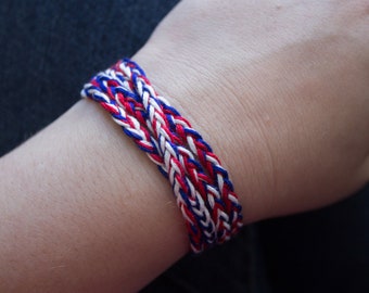 Red White Blue Braided Cotton Friendship Bracelet - Adjustable Patriotic Jewelry