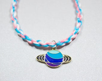 Saturn Charm Trans Pride Twist Bracelet - LGBTQ Pride - Pink White Blue - Adjustable Bracelet - Transgender Flag - Beach Bracelet