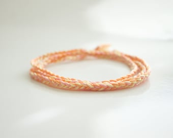 Braided Friendship Bracelet in Pastel Pink, Orange, and Yellow - Woven Friendship Bracelet - Beach Bracelet - Adjustable Bracelet/Anklet