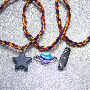 Dark Rainbow Friendship Bracelet with Heart with Blue Saturn Charm, Birthday Gift for Her, Adjustable Ankle Bracelet, LGBT Pride Bracelet image 3