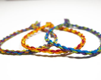 Bright Rainbow, Friendship Bracelet Set, Beach Bracelet, LGBTQ Pride Bracelet, Neon Rainbow, Adjustable Anklet, LGBT Pride Month