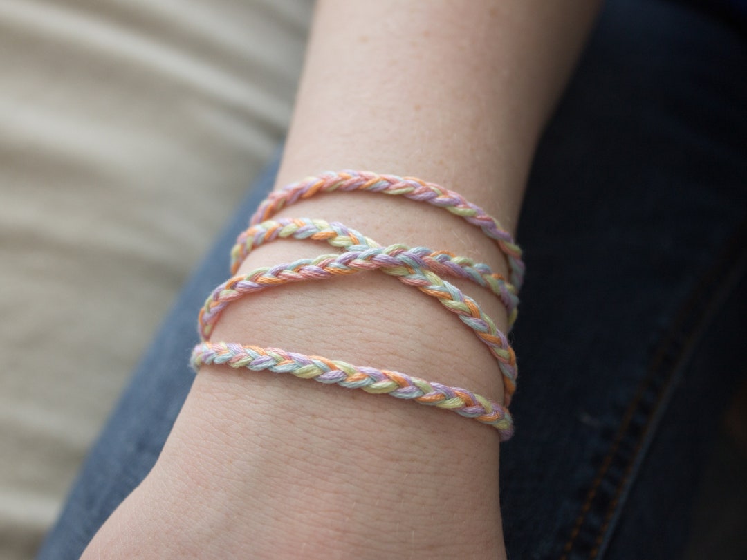 Pastel Rainbow Braided Wrap Friendship Bracelet, Adjustable Anklet