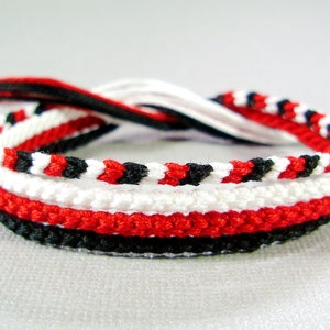Handmade Friendship Bracelet Set: Red, White & Black Woven Cotton