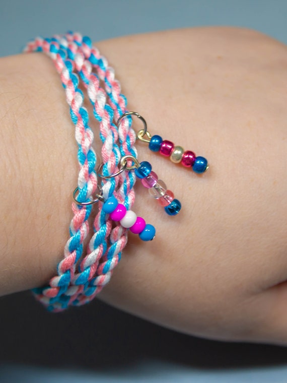 Transgender Flag Friendship Bracelet With Beaded Pendant | Etsy