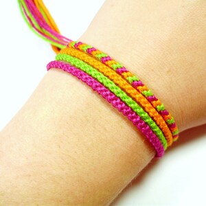 Tangy Neon Friendship Bracelet Set in Lime, Orange, and Magenta Woven ...