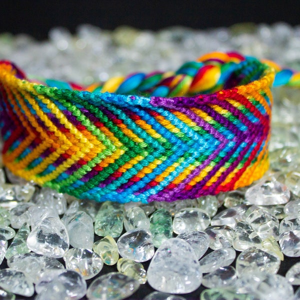 Rainbow Chevron Friendship Bracelet: 13 Color Cotton, Adjustable