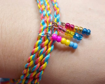 Pansexual Pride Friendship Bracelet, Beaded Pendant, LGBT Bracelet in Pink Yellow Blue, Unique Gift for Queer Friend, Ankle Bracelet